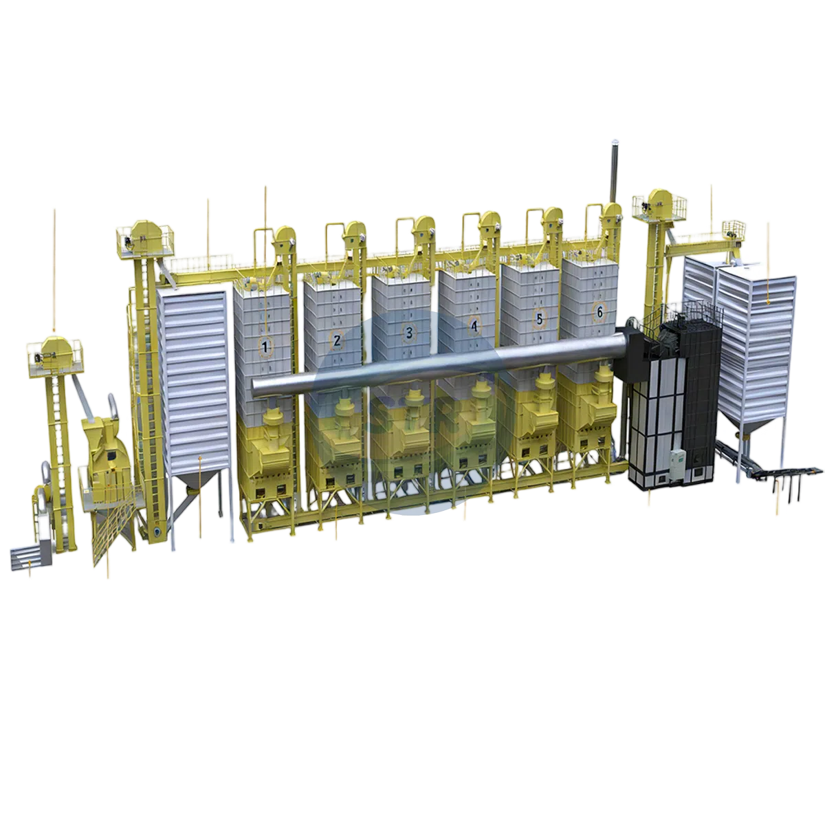 192-ton traditional batch grain dryer system line with six 32-ton dryers